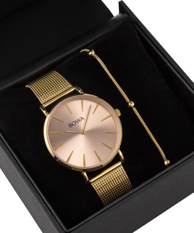BOWA New York Pink-Gold Mesh 38 Gift Set (hodinky + náramek)