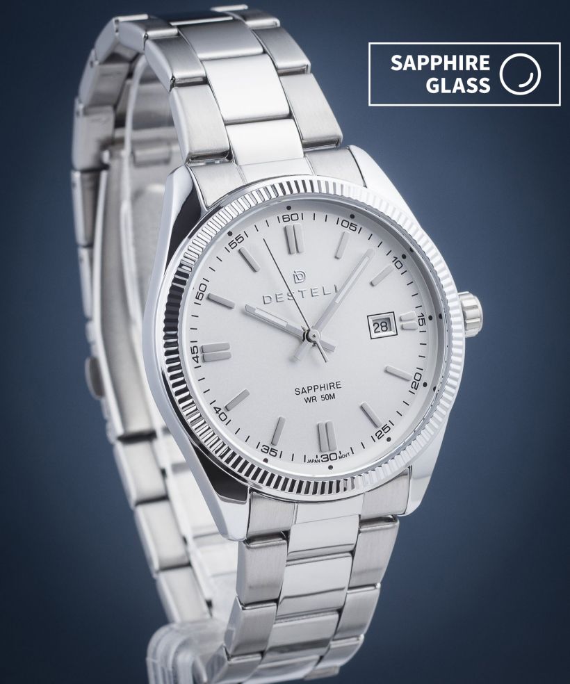 Hodinky DESTELL Loup White Silver Steel Sapphire