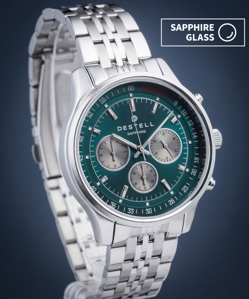 Hodinky DESTELL Circinus Green Silver Steel Chronograph Sapphire