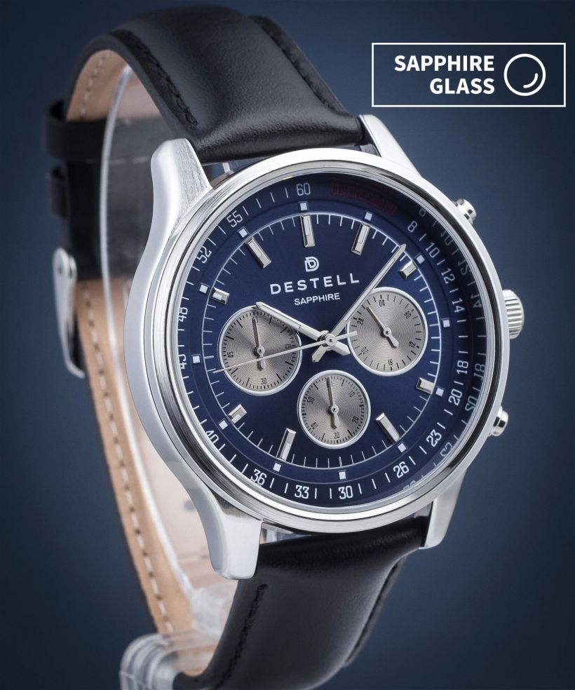 Hodinky DESTELL Circinus Blue Silver Black Leather Chronograph Sapphire