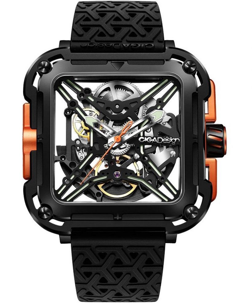 Hodinky Ciga Design X Series Black & Orange Skeleton Automatic