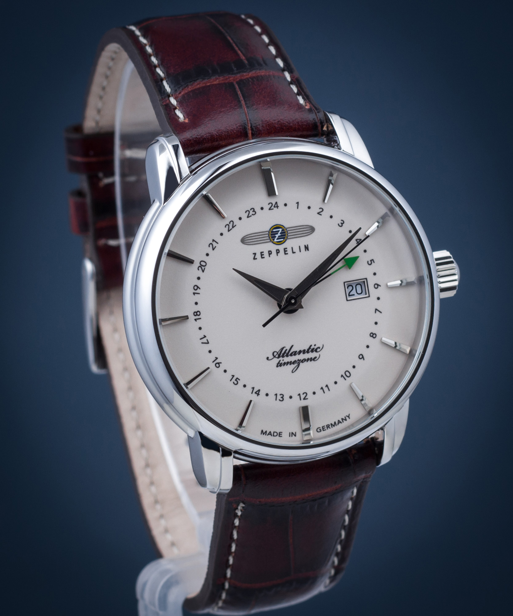 Zeppelin Atlantic 8442: Orologio Uomo Quarzo GMT, Cinturino In Pelle, Secondo Fuso Orario
