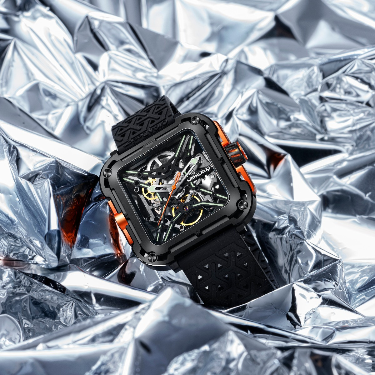 Hodinky Ciga Design X Series Gorilla Black & Orange Skeleton Automatic