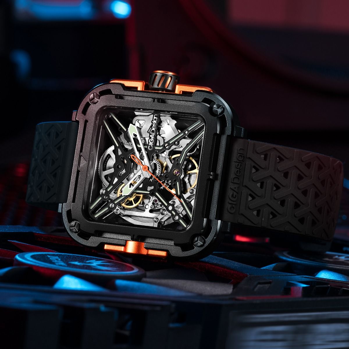 Hodinky Ciga Design X Series Gorilla Black & Orange Skeleton Automatic