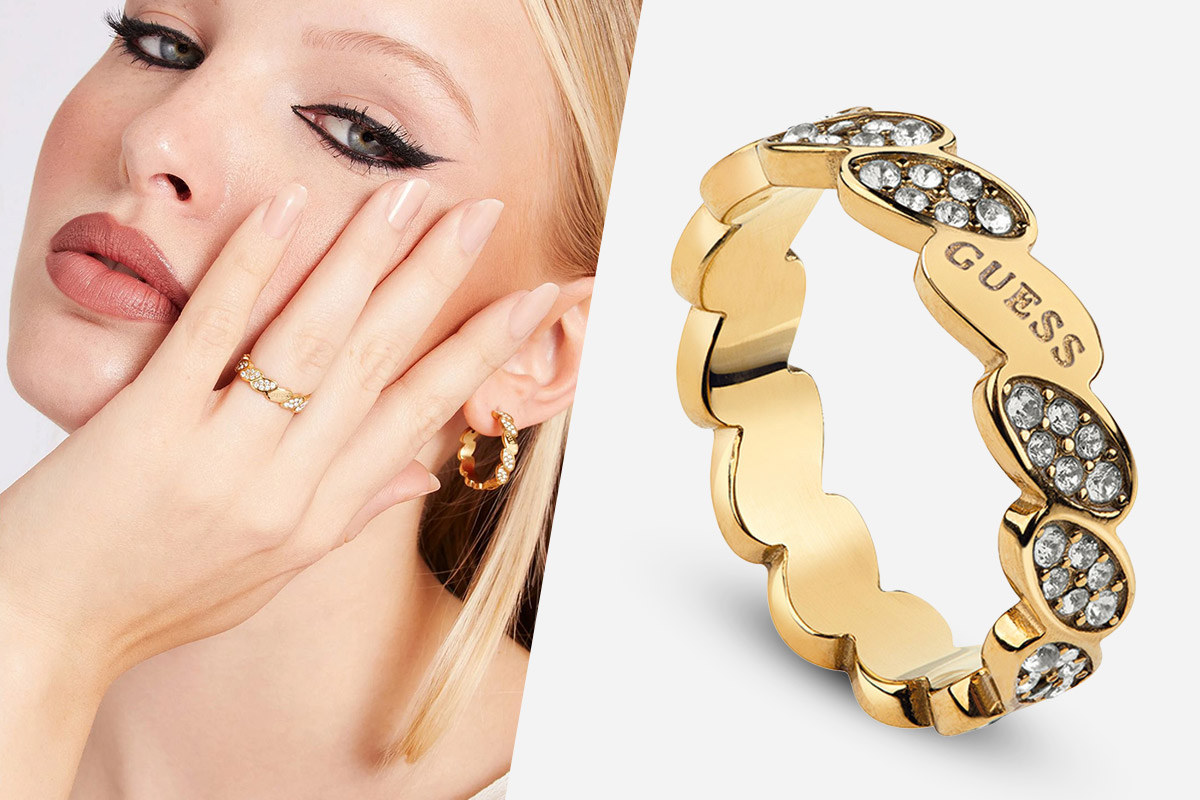 dámský prsten ve zlaté barvě s krystaly leaf collection
